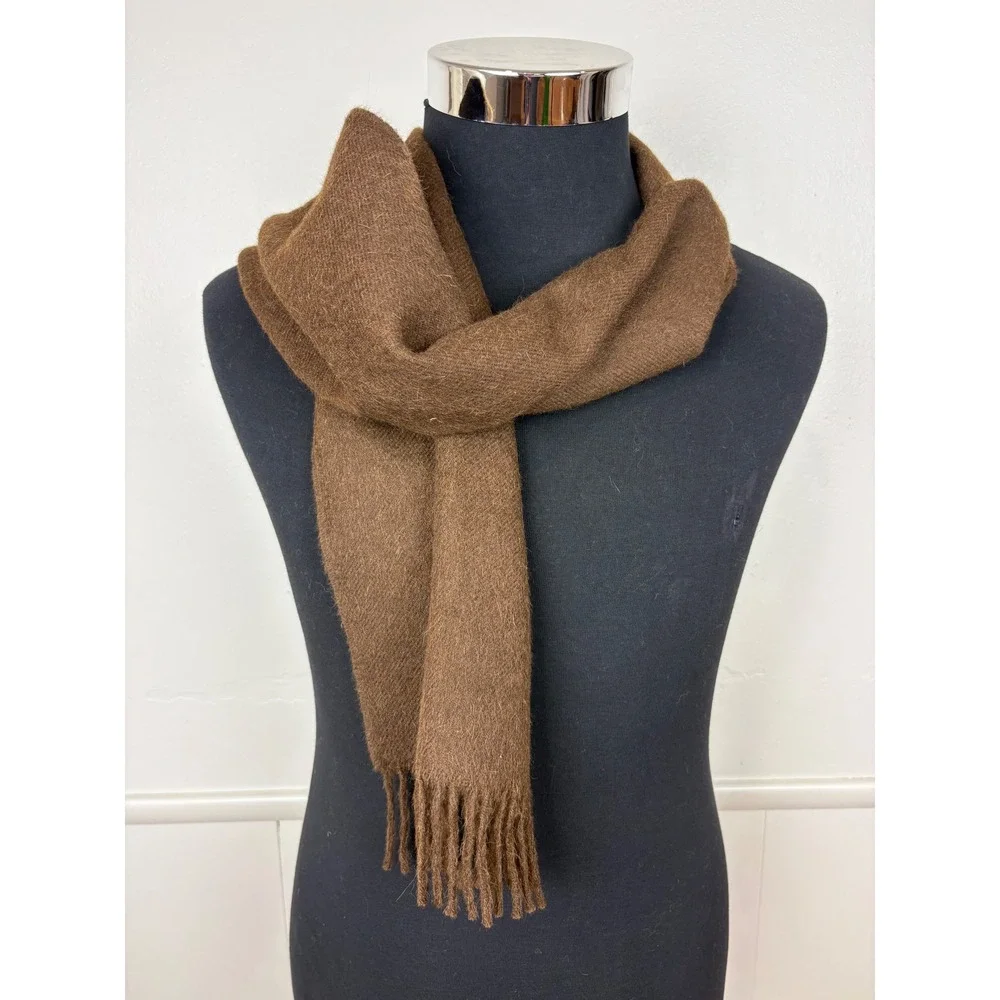 Condor Tips 100% Baby Alpaca Rectangular Scarf OS Brown Fringe Soft Cozy Classic